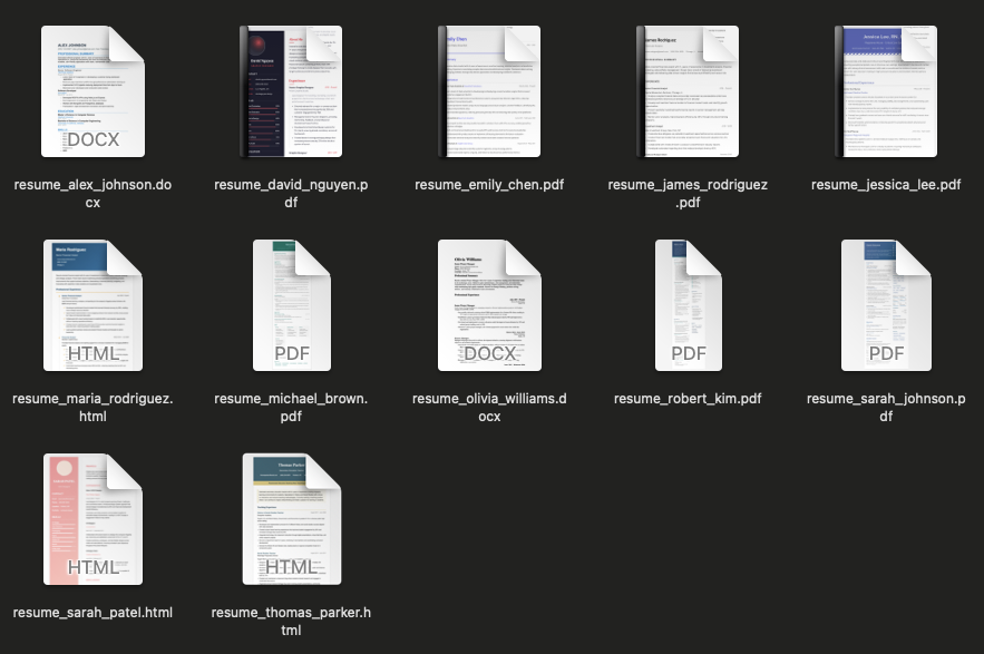 Example resume files